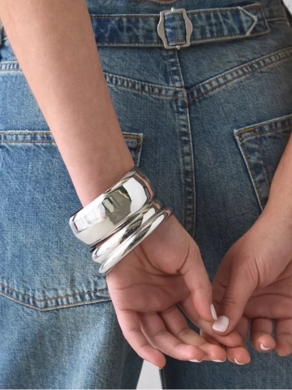Urban Outfitters Chunky Silver Bangle Bracelet Trio